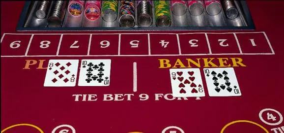 Image of a red online baccarat table America